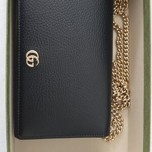 Black Leather Wallet with Gold Chain